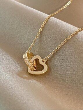 Gold Plated Stainless Steel Double Heart Chain Necklace